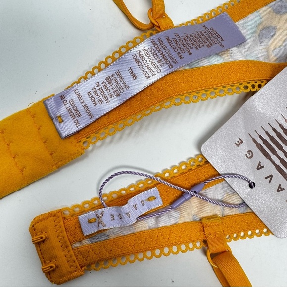 NWT Savage x Fenty Cotton essentials Bralette in yellow amber mini flower size S - Picture 7 of 9